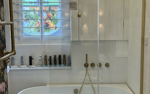 Stylish Bathroom with Shower and Bath Set
