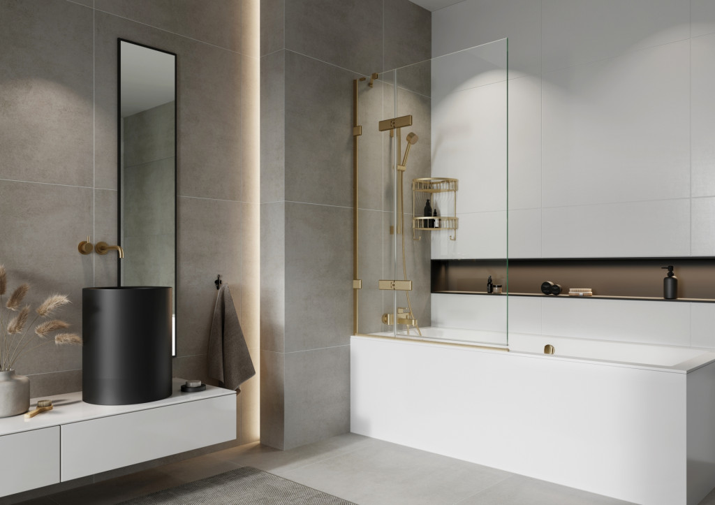 Brushed Brass Hinged Bath Screen Copy