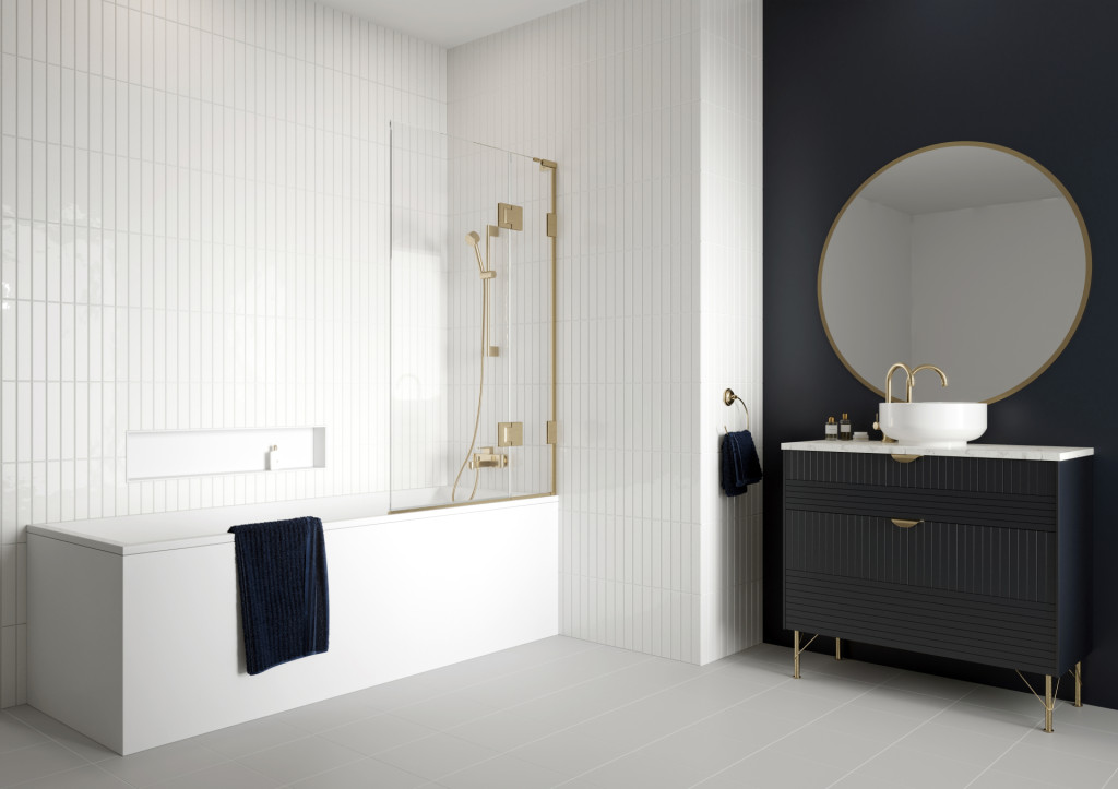 Colours Bath Screen Brushed Brass LH
